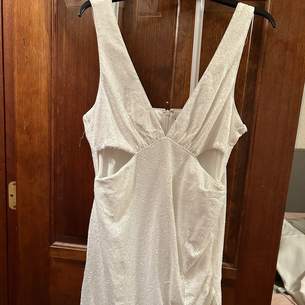White sequins cut out mini dress